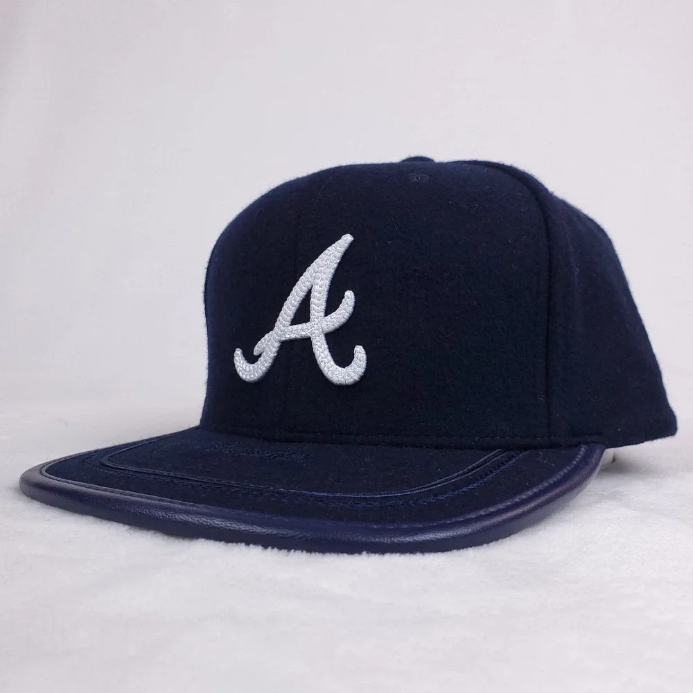 Atlanta Braves Mitchell &‎ Ness MLB Snapback Hat Cap 3D Logo Navy Wool NWT